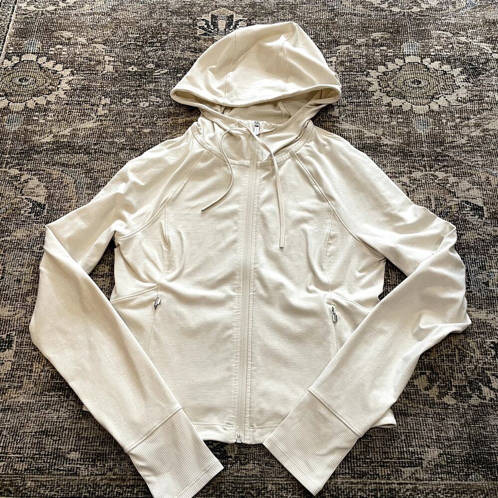 Athleta Softluxe Crop Full Zip Hoodie Jacket Cream Women's Size L